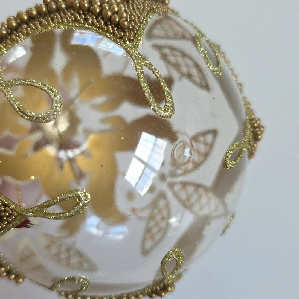 Christmas Ornament - Elegant Gold and Clear Glass Beaded Ornament