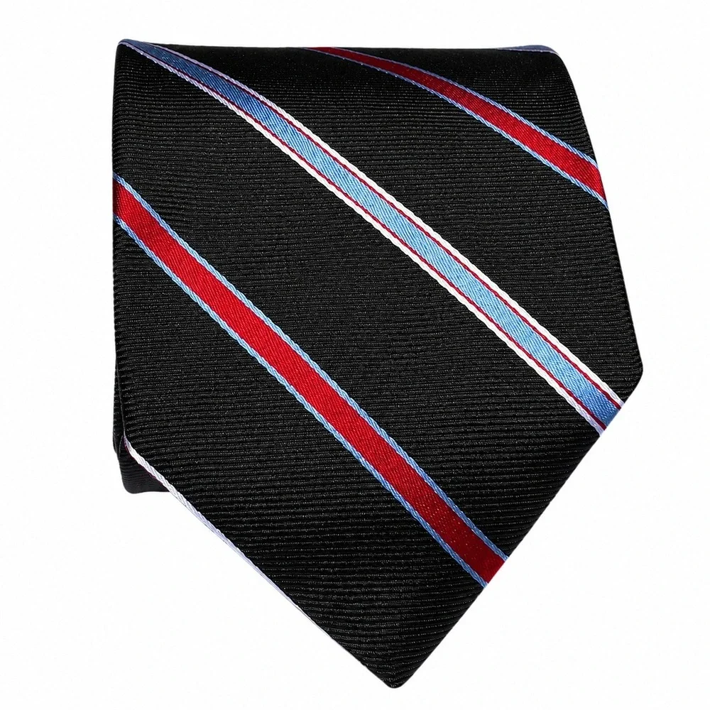 Brooks Brothers 346 Mens Silk Tie Black Red Blue Striped Repp Necktie USA Made