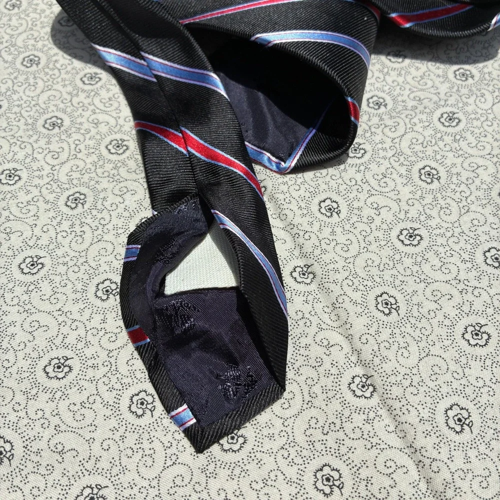 Brooks Brothers 346 Mens Silk Tie Black Red Blue Striped Repp Necktie USA Made