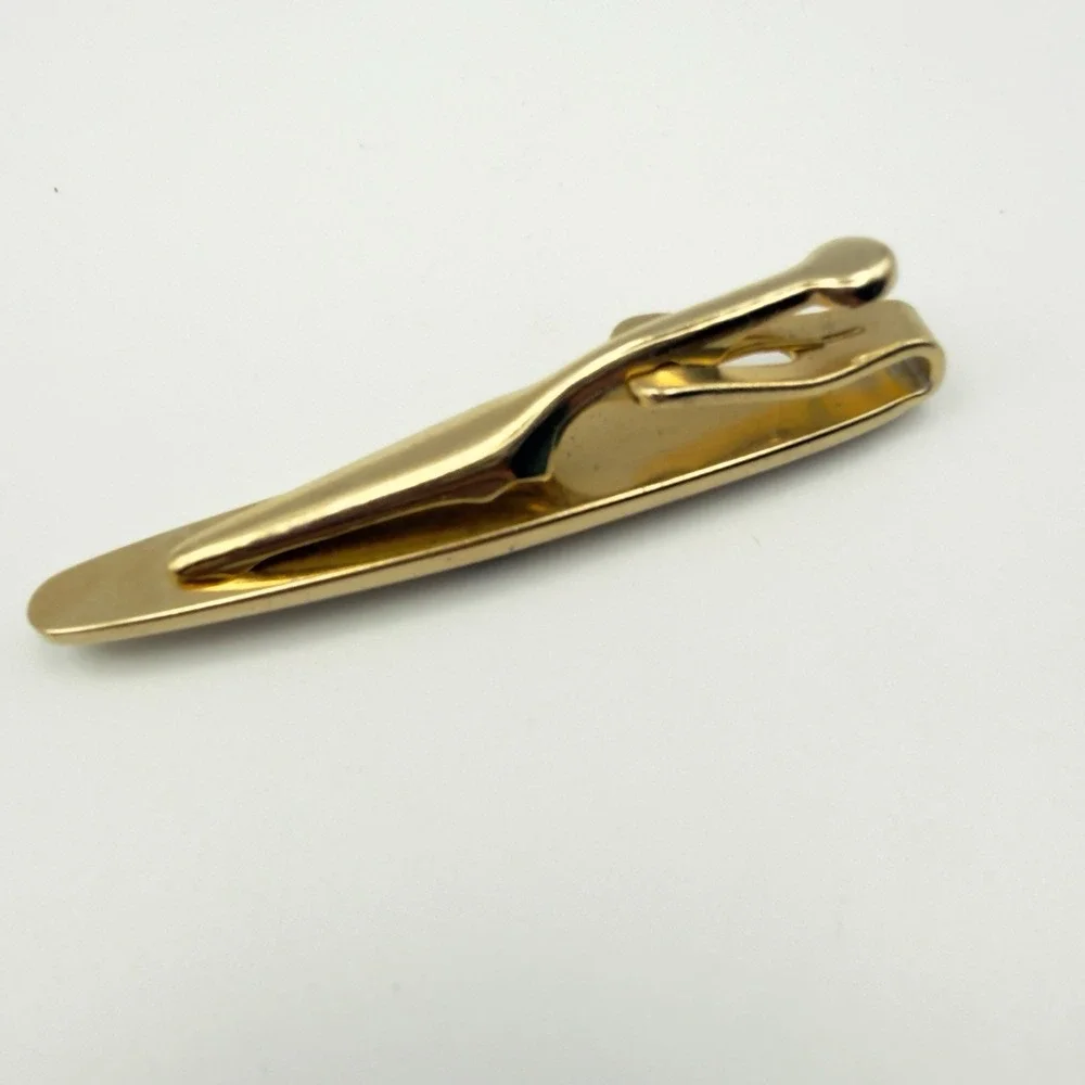 Vintage Gold Tone Tie Clip Bar Watermelon Rivoli Rhinestone Mid Century Mad Man