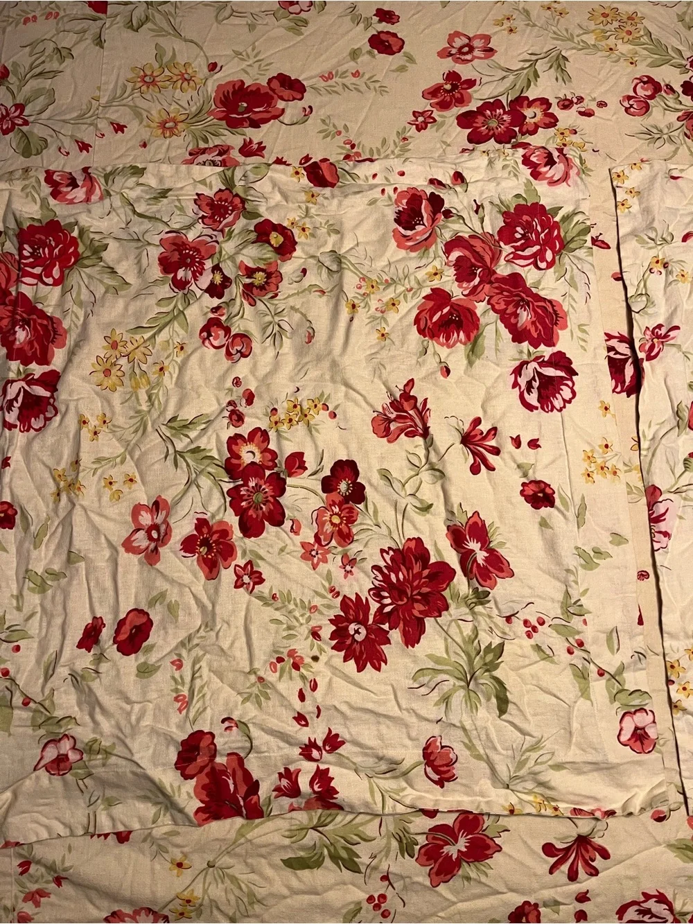 Pottery Barn Cream & dark red/pink floral  cotton linen duvet cover & shams