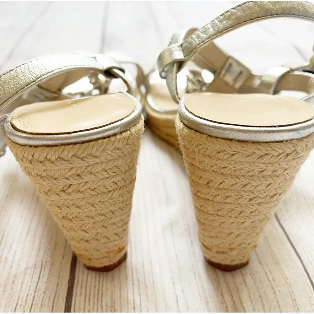 Kate Spade silver chain espadrille wedge heel sandals 8
