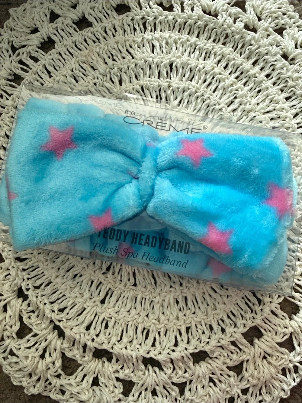 2/$20 The Crème Blue Plush Teddy Headband with Pink Stars - 🆕