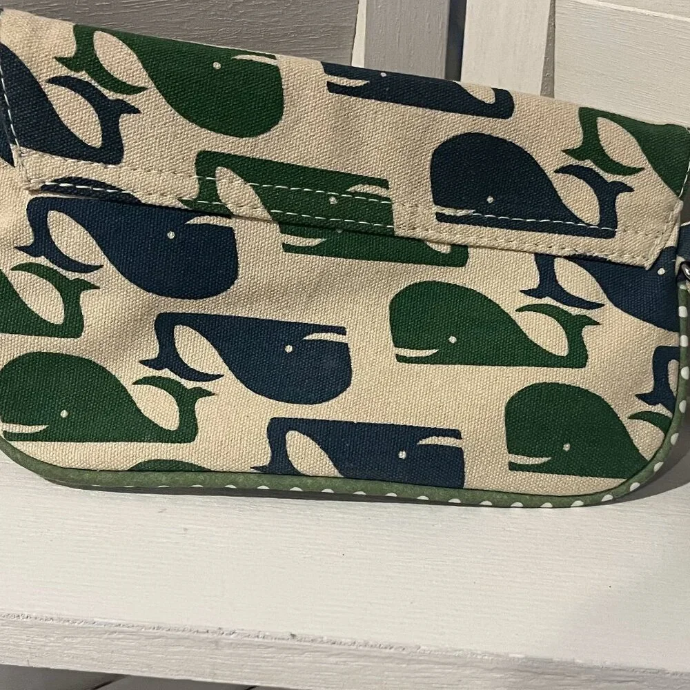 bungalow 360 Whale Print Canvas Clutch in Navy and Green