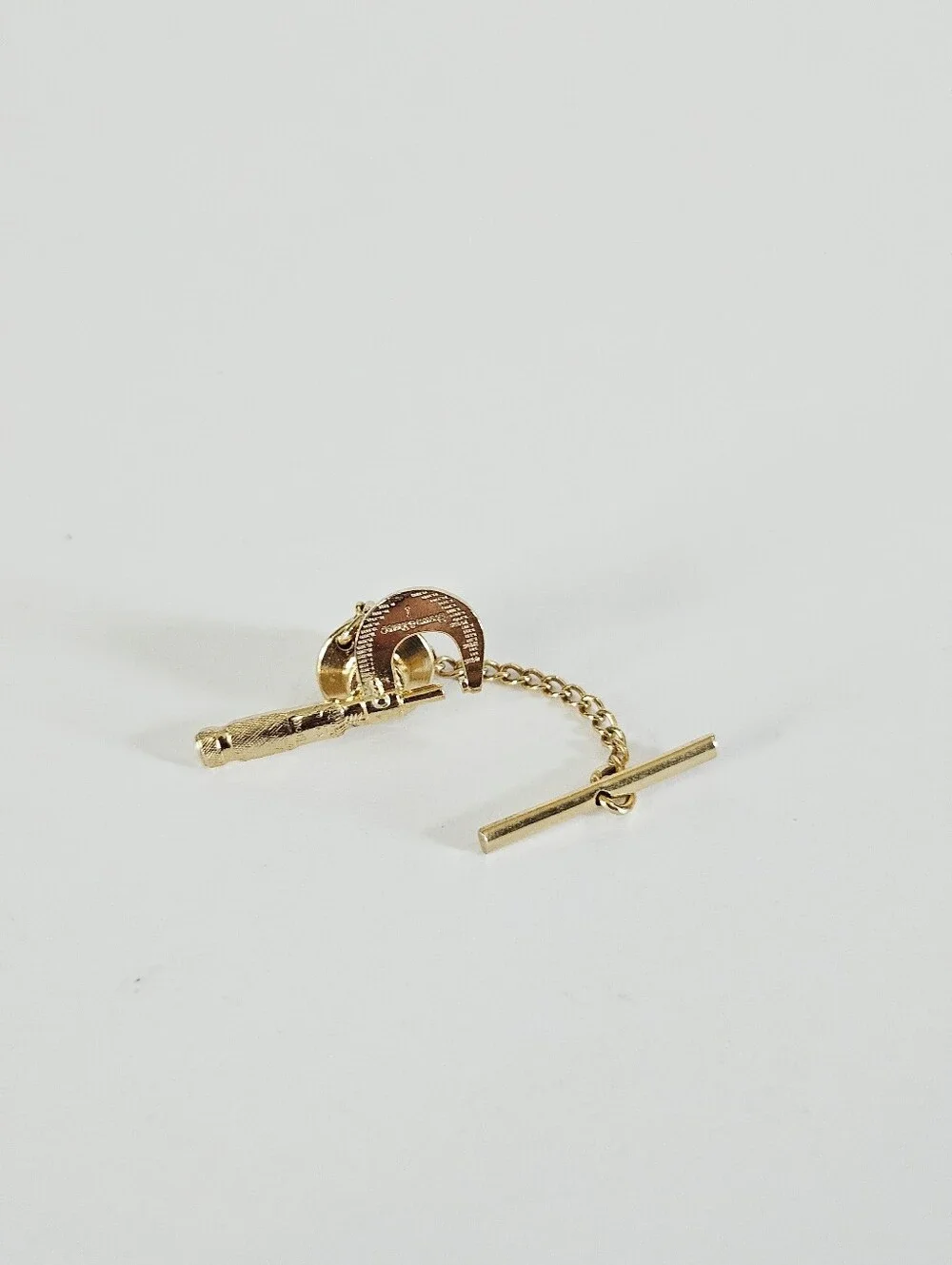 Vintage Brown & Sharpe Engineer Tools Gold Tone Micrometer Tie Lapel Pin Brooch