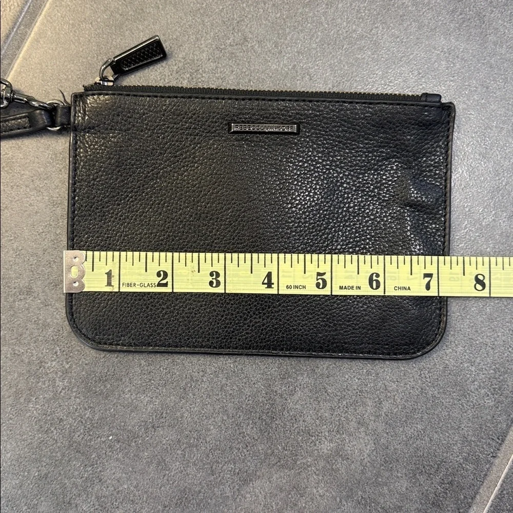 Rebecca Minkoff Pebbled Leather Black Zip Pouch Wristlet Wallet Smoked hardware