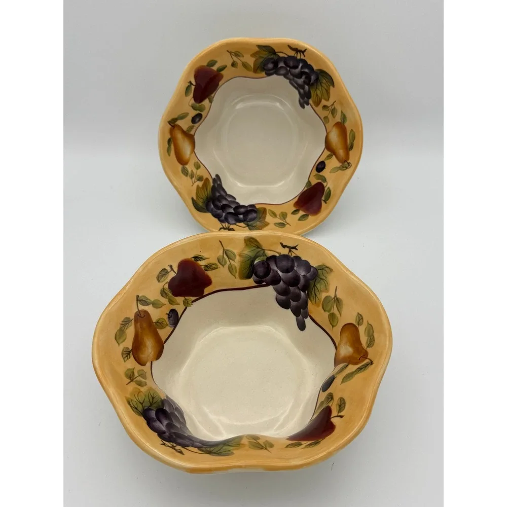 Home Interiors Sonoma Villa Handpainted Fruit Bowls Set of 2 Grapes Pears 6.5