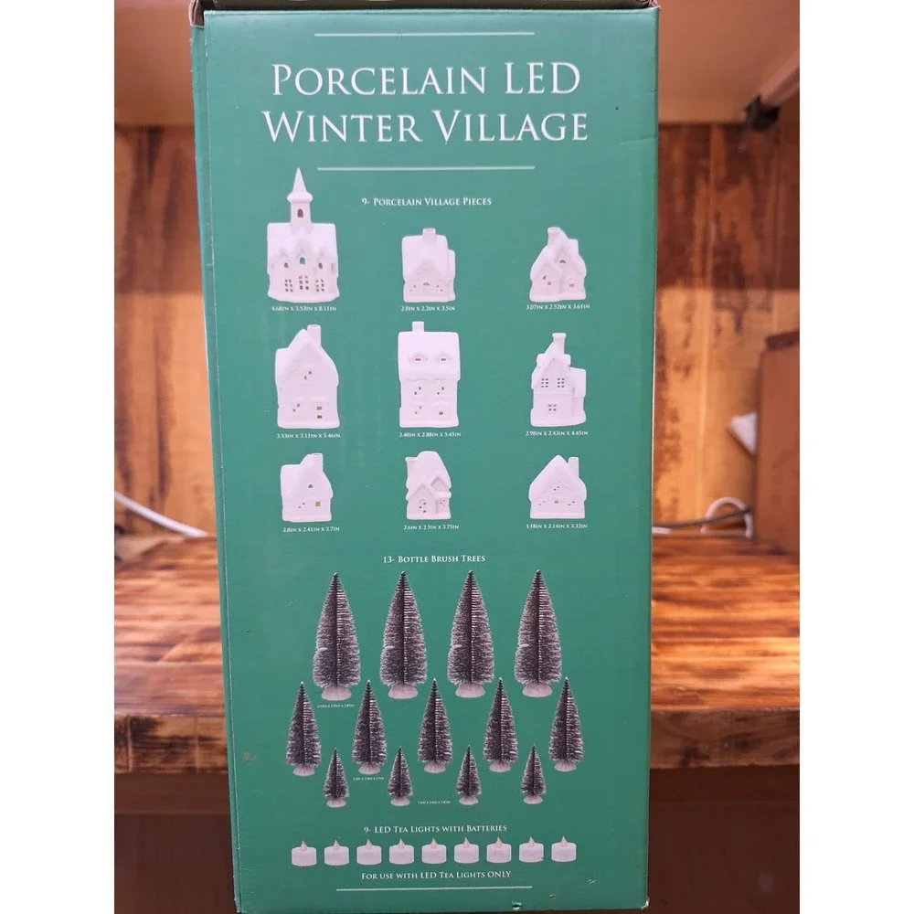31pc Winter Village White Unglazed Porcelain Holiday Pre Lit LED Figurines, Tree