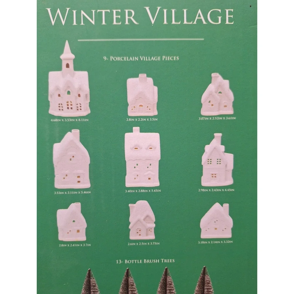 31pc Winter Village White Unglazed Porcelain Holiday Pre Lit LED Figurines, Tree