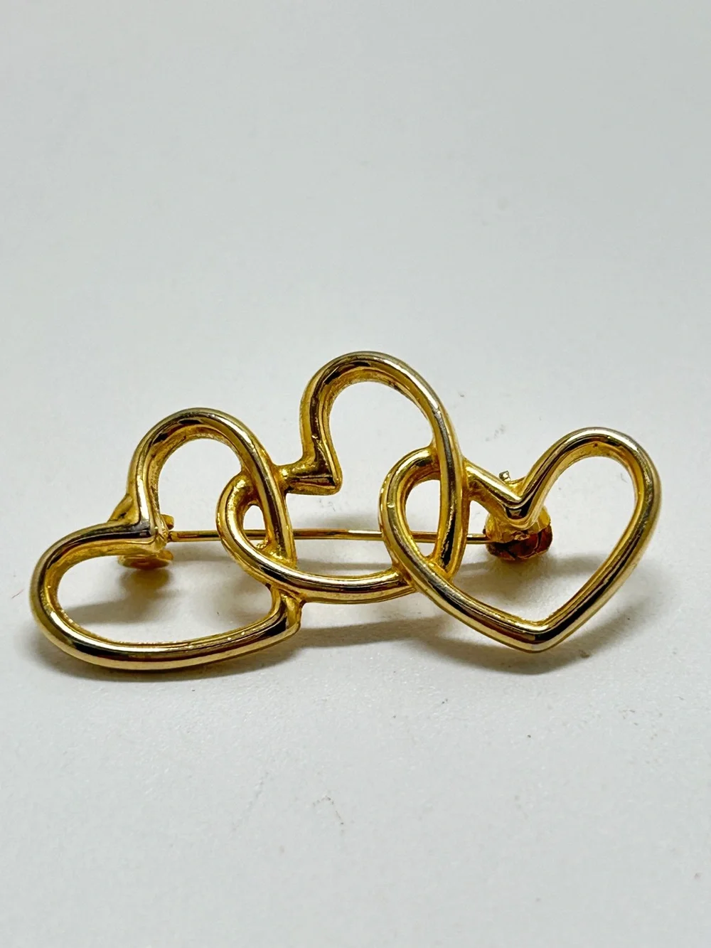 Vintage Gold Triple Heart Brooch