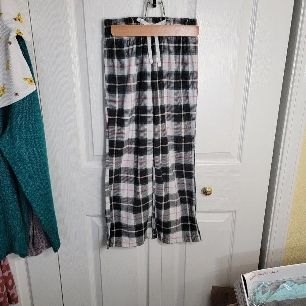 Justice Sleep Pajama Bottoms Plaid Elastic Waist White Black Red Size Small 7-8