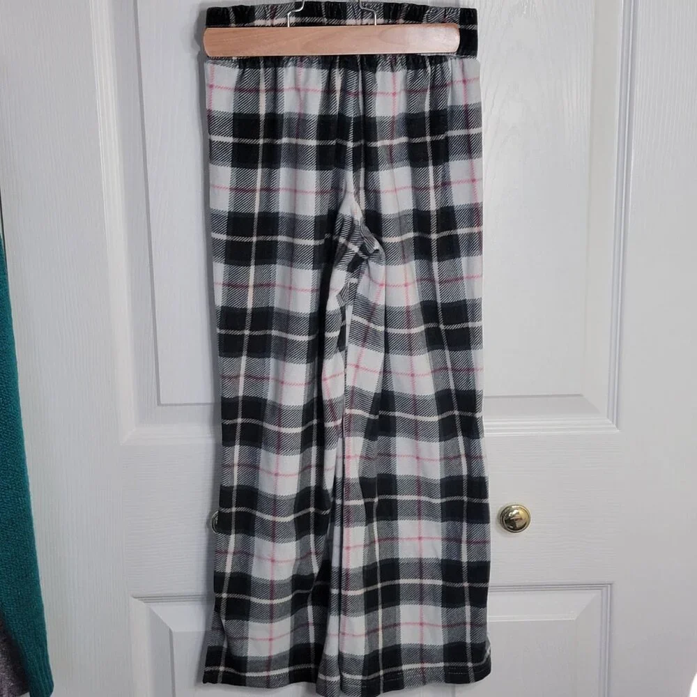 Justice Sleep Pajama Bottoms Plaid Elastic Waist White Black Red Size Small 7-8