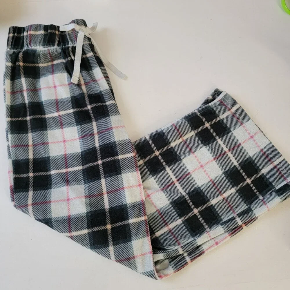 Justice Sleep Pajama Bottoms Plaid Elastic Waist White Black Red Size Small 7-8