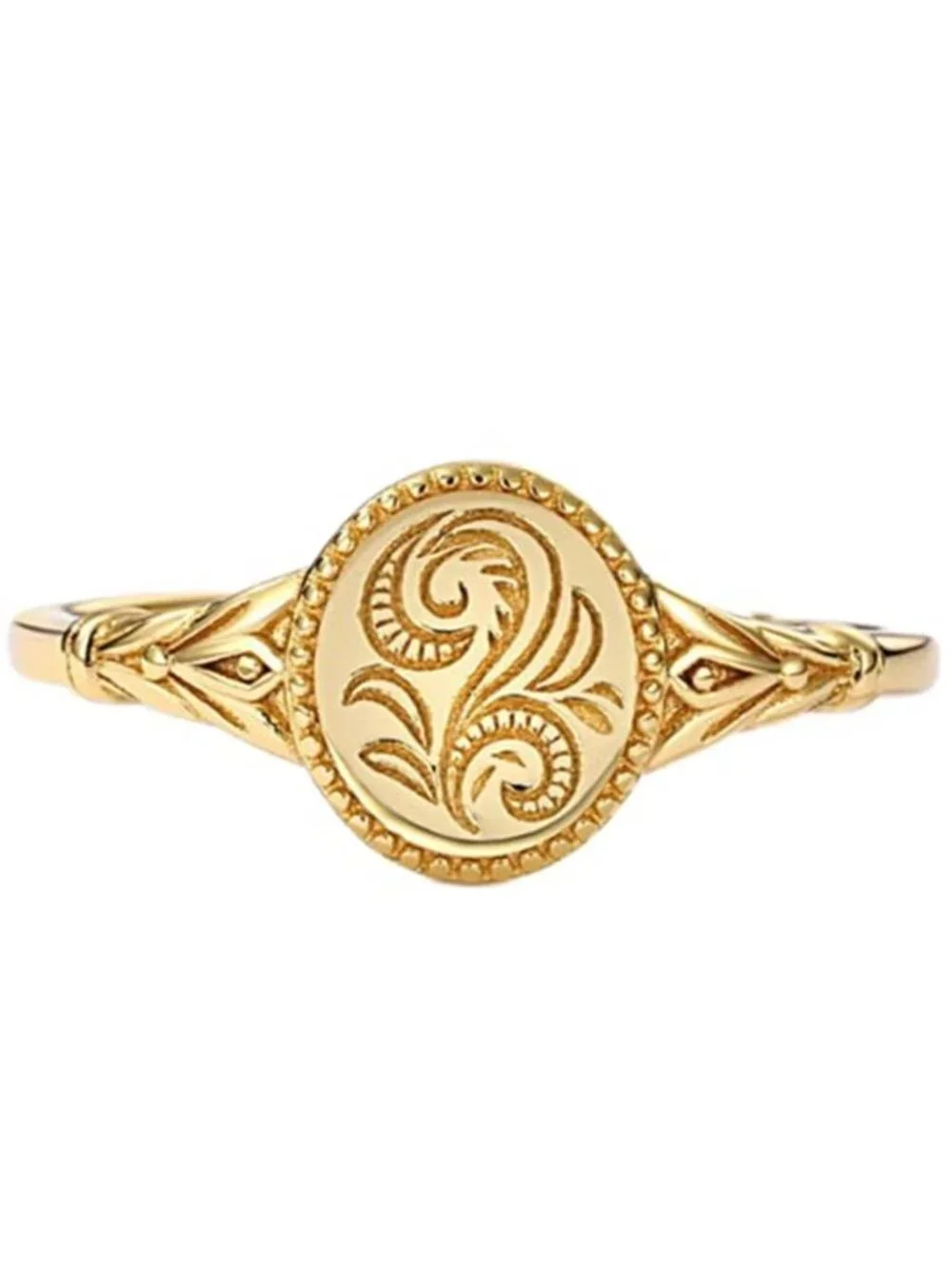 Stainless Steel Leaf Flower Signet Style Wedding Statement Engagement Ring