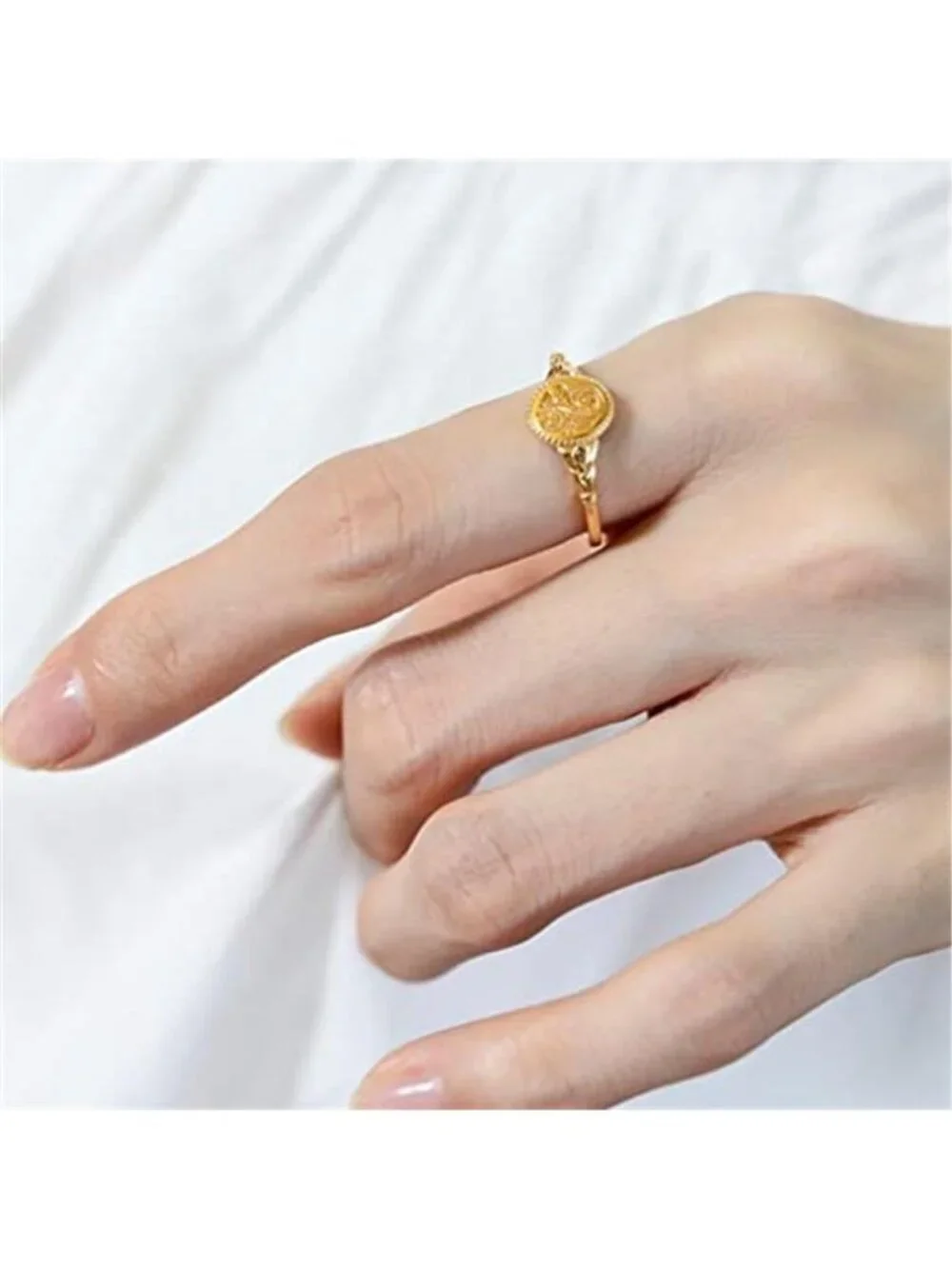 Stainless Steel Leaf Flower Signet Style Wedding Statement Engagement Ring