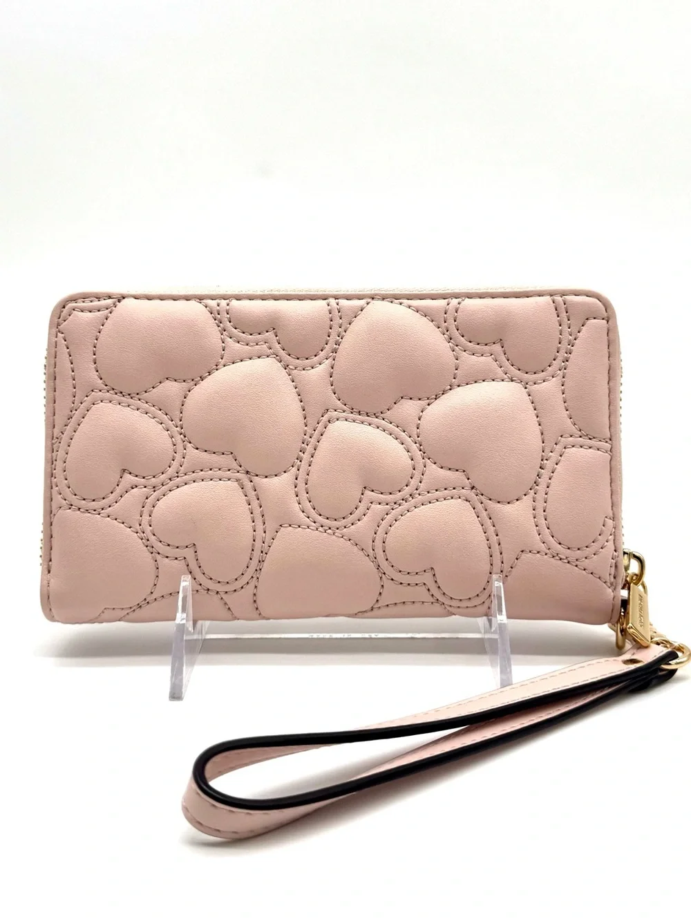 Michael Kors Large Quilted Heart Flat MF Phone Case Wallet Powder Blush