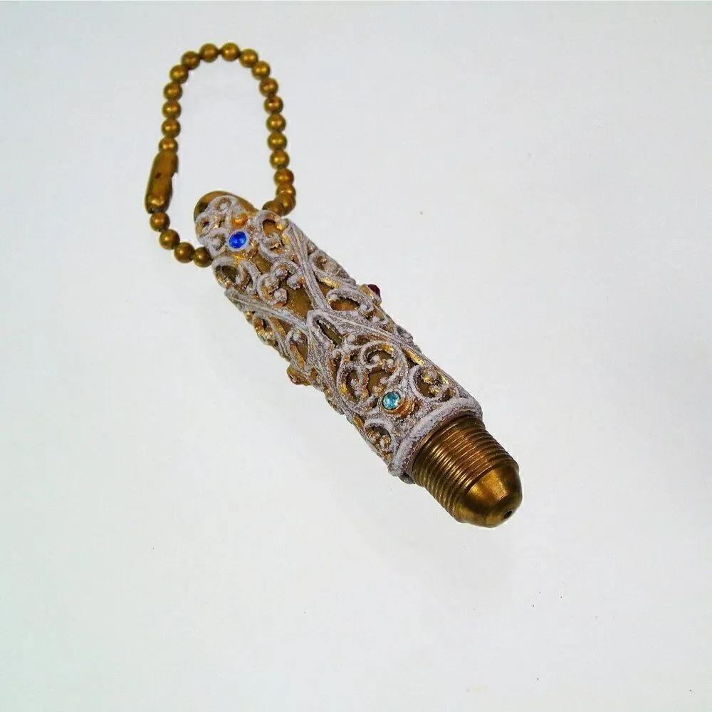 Art Deco Bullet Pen Jeweled With Filigree Keychain Vintage Ornate