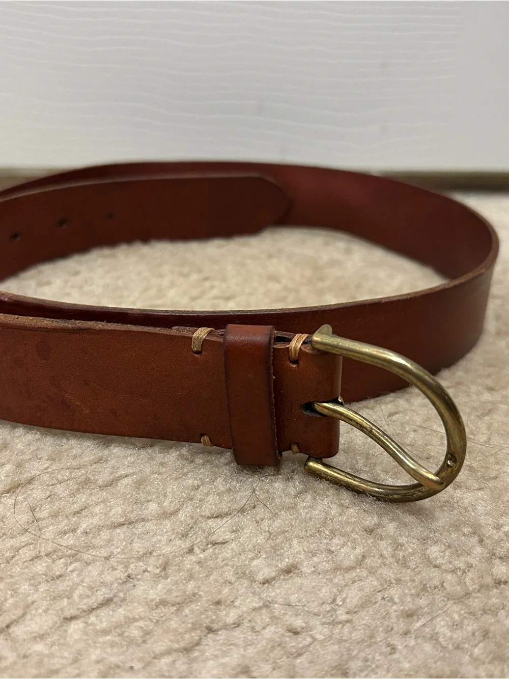 Women's Brown Leather Belt with Antique Brass Buckle