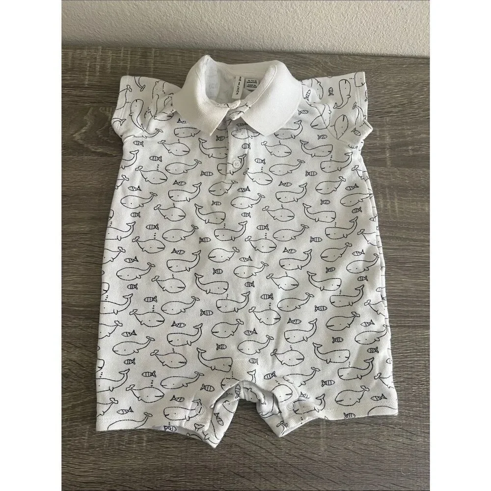 Janie and Jack Whale Print Baby Romper Nautical Collared One Piece 12–18 Months