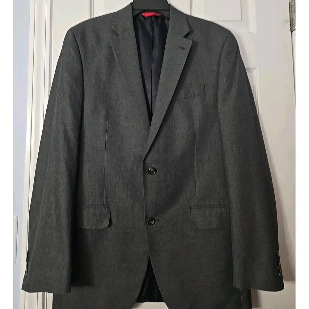 Chaps 40L DarkvGray Sport Coat Blazer Jacket Geometric 2-Button Polyester, Rayon