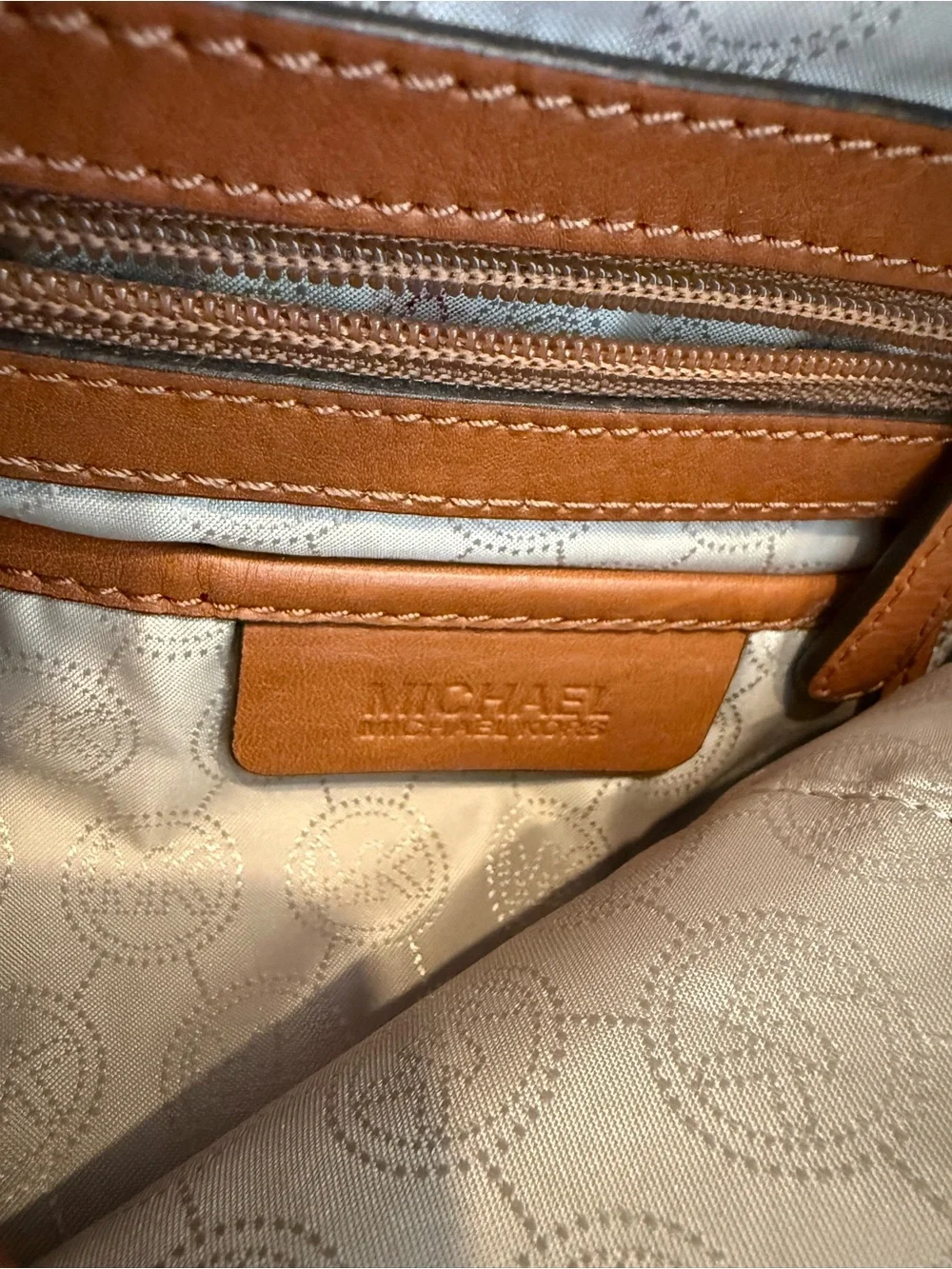 Michael Kors Cream MK Logo Shoulder Bag with Brown Trim