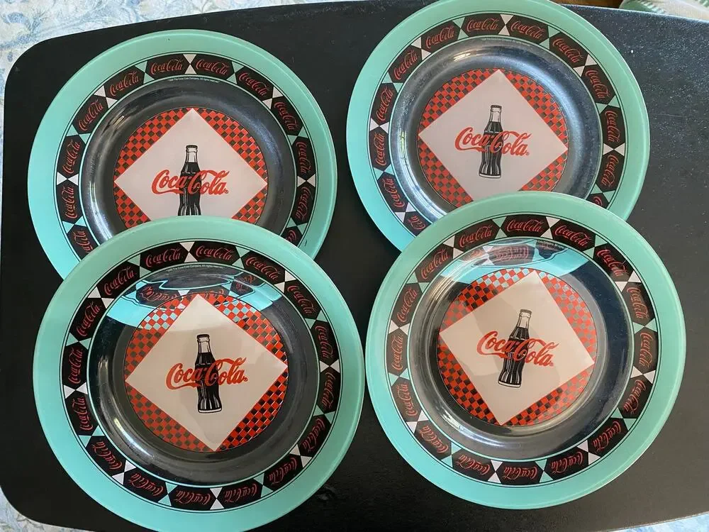 Vintage Arcoroc France Coca-Cola Glass Luncheon Plates Set of 4 9.5