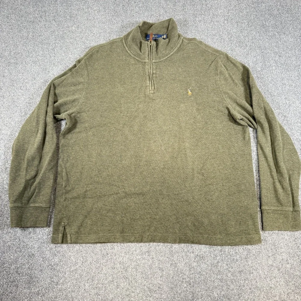 Polo Ralph Lauren Sweater Mens XL Green‎ 1/4 Zip Pullover Estate Rib Knit Pony