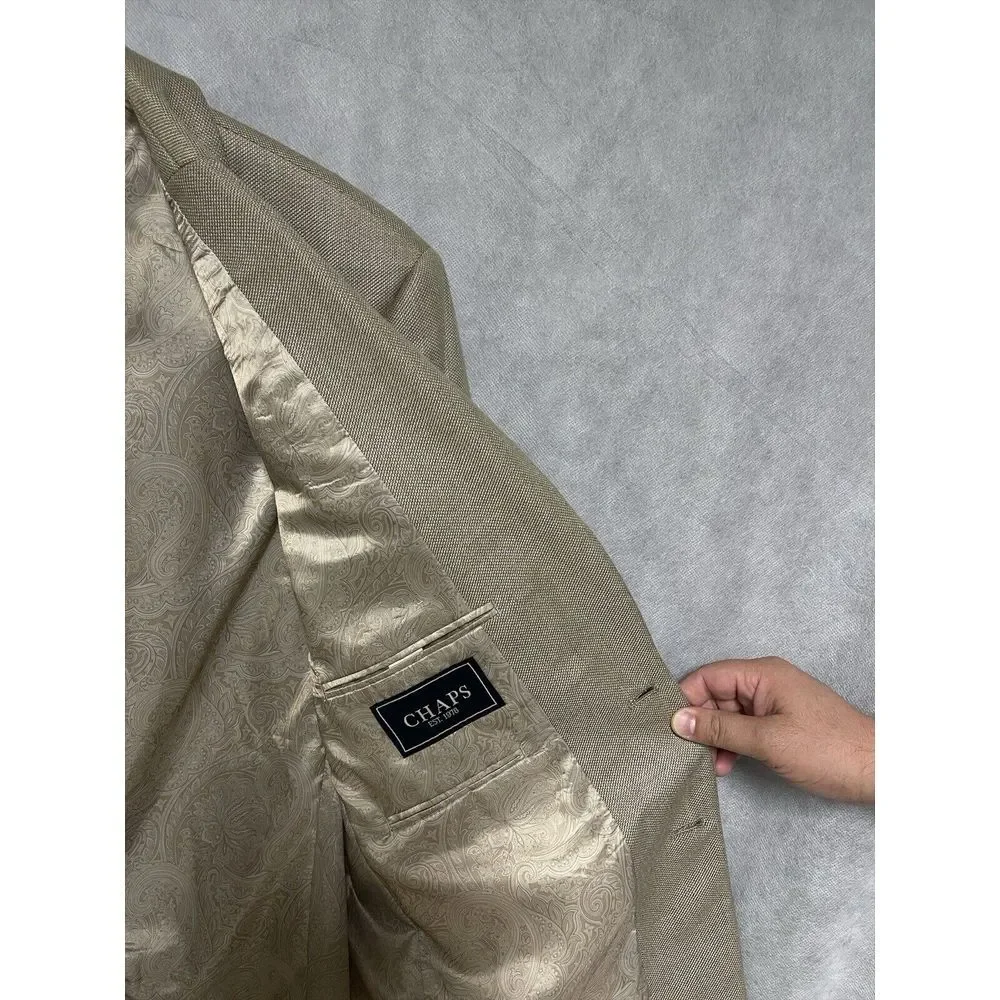 Chaps Blazer Men‎ 42R Beige Linen Blend Ralph Lauren Career Coat Flannel Luxury