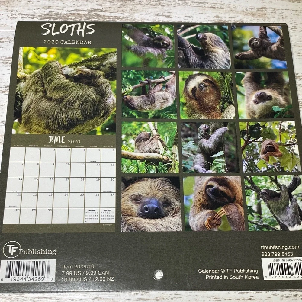Sloths 2020 Calendar Unused New 7”x7”