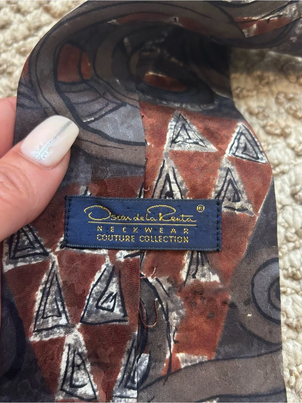 Mens‎ Vintage Oscar de la Renta Couture Abstract 100% Silk Neck Tie
