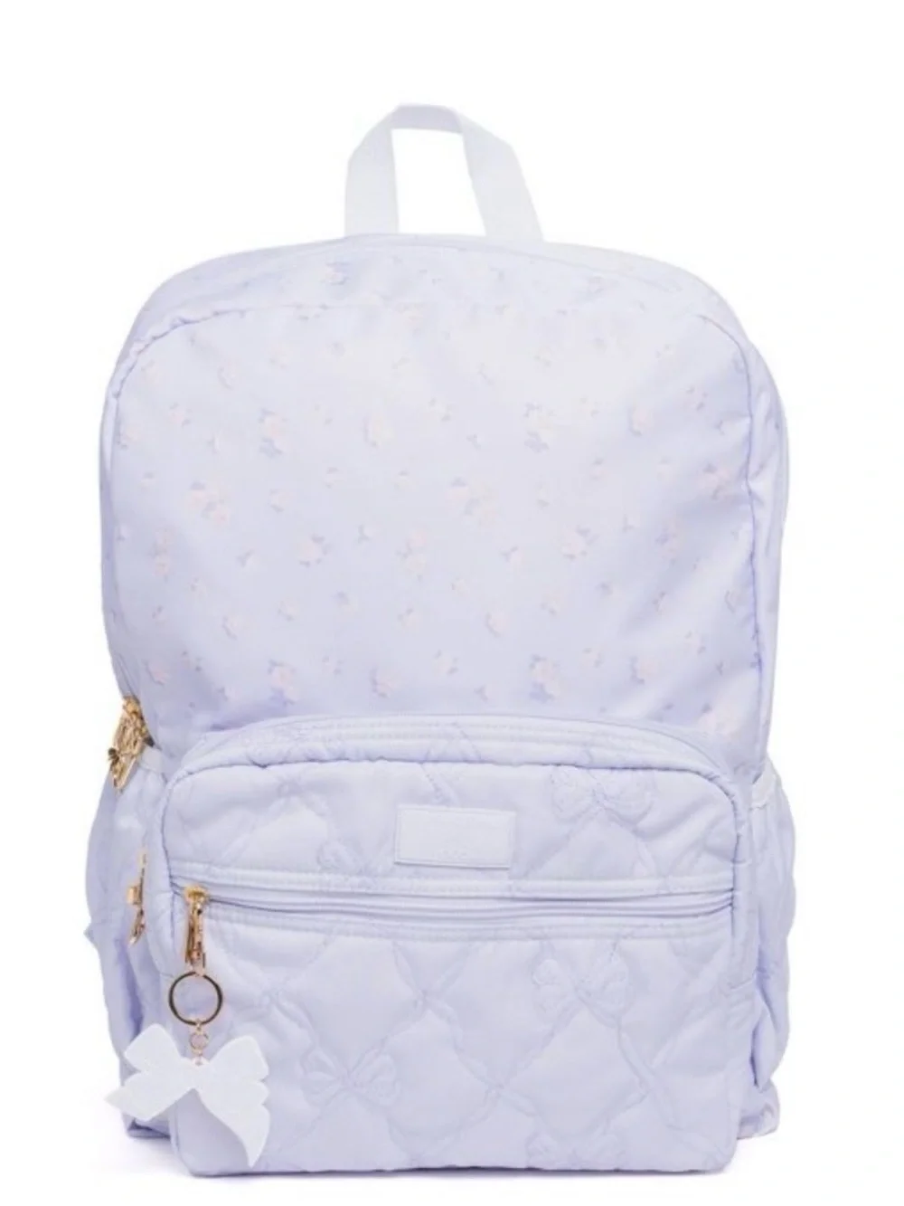 Light Blue  Lavender Quilted Backpack with Bow Charm