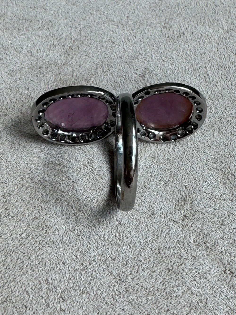 The Woods Pink Rose Quartz Double Oval Ring with Diamond Halo