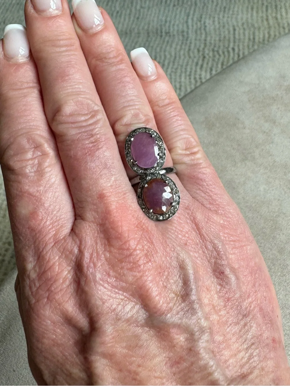 The Woods Pink Rose Quartz Double Oval Ring with Diamond Halo