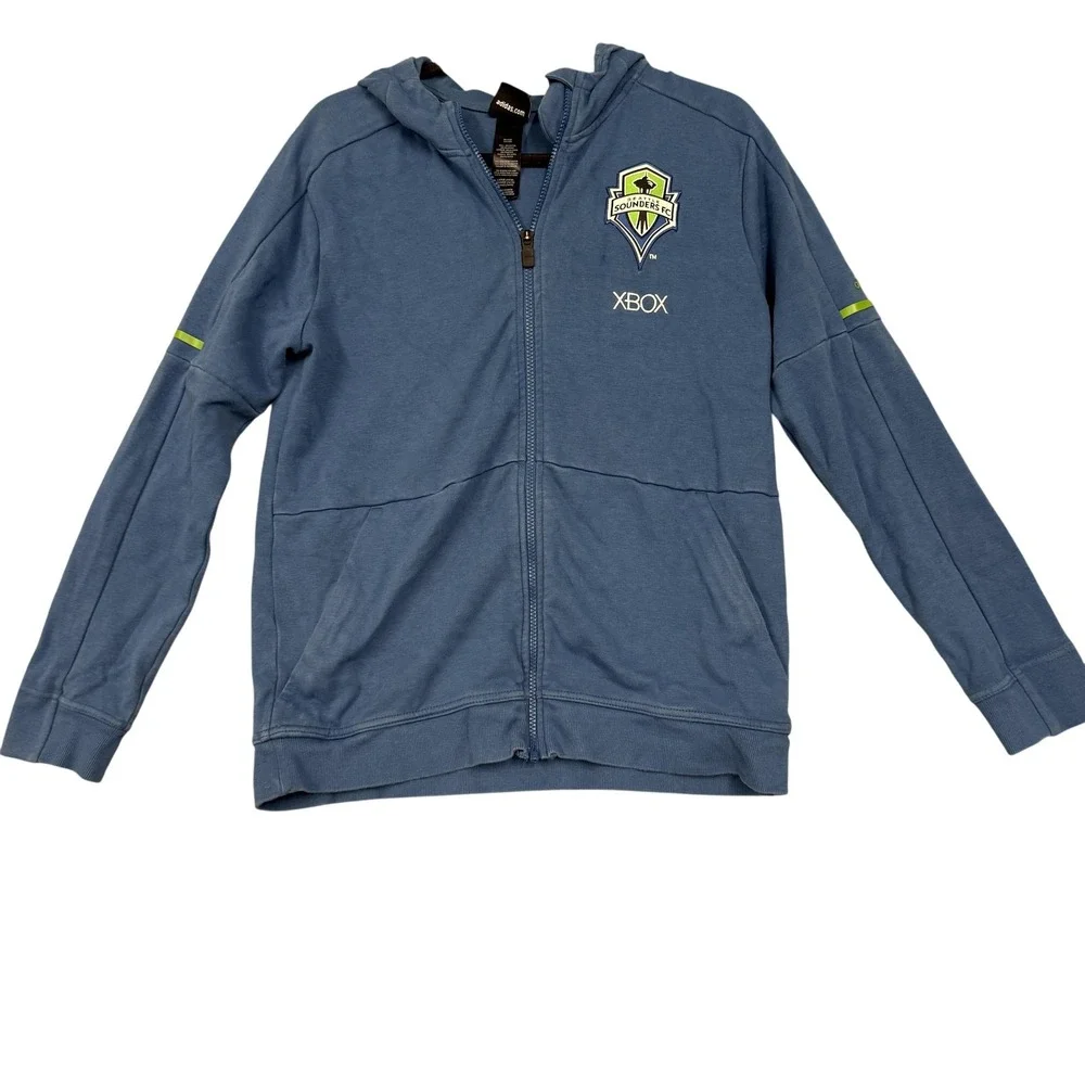 Seattle Sounders FC Sweatshirt Youth Large‎ Boys Blue MLS Soccer Full Zip Adidas