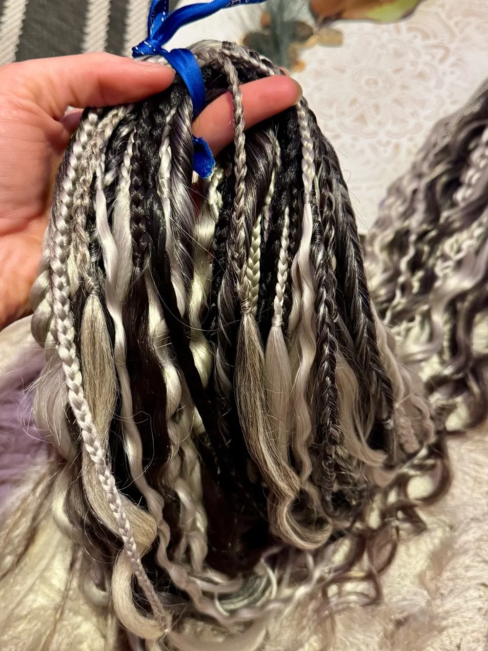 Synthetic Braided Hair Extensions in Black & Gray Mix New Hair