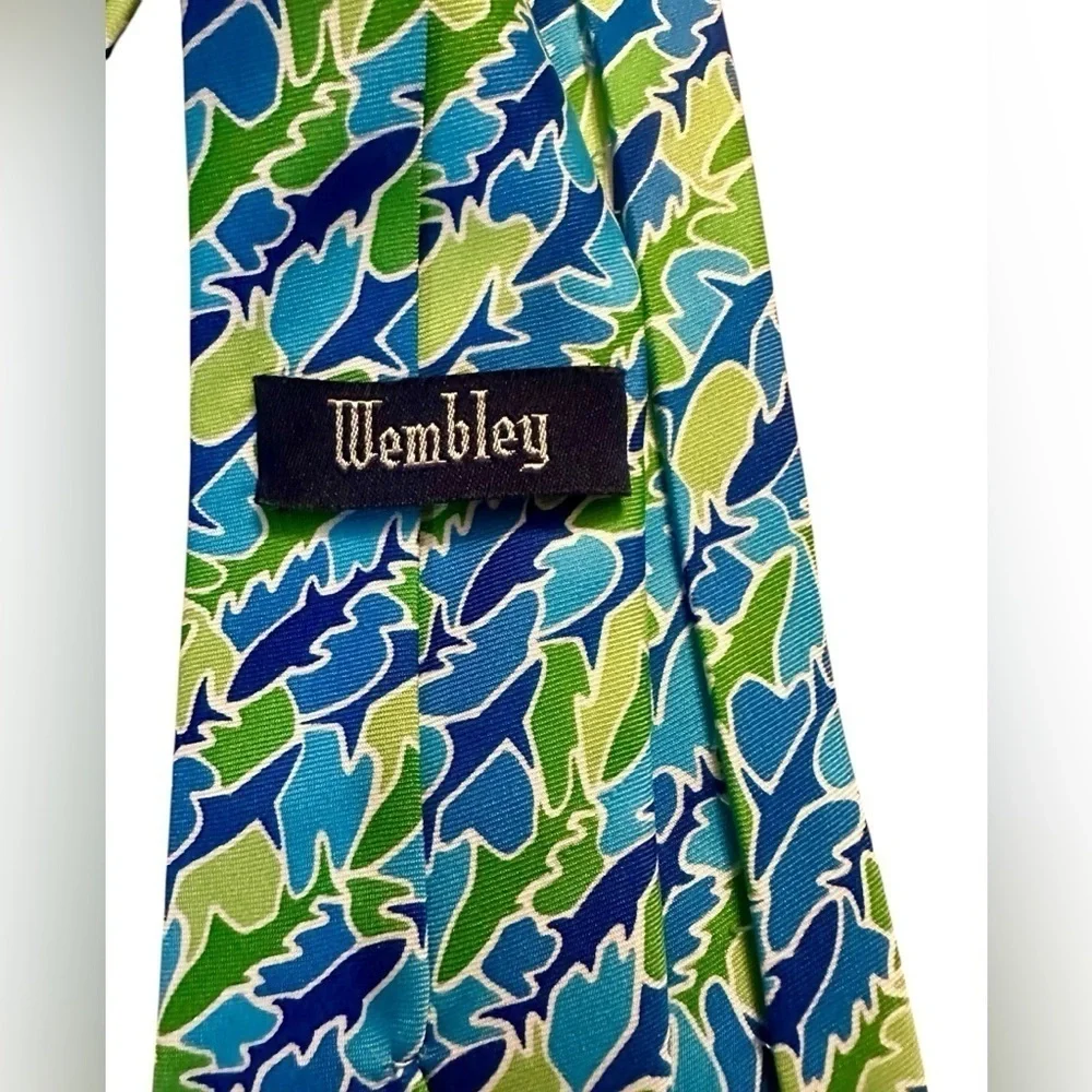 Wembley Neck Tie - Shark Print - Blue and Green