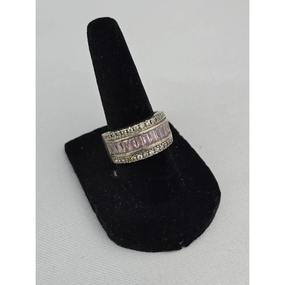 Vintage Sterling Silver 925 Band Style Ring Pink and Clear‎ Stones Size 7 CZ
