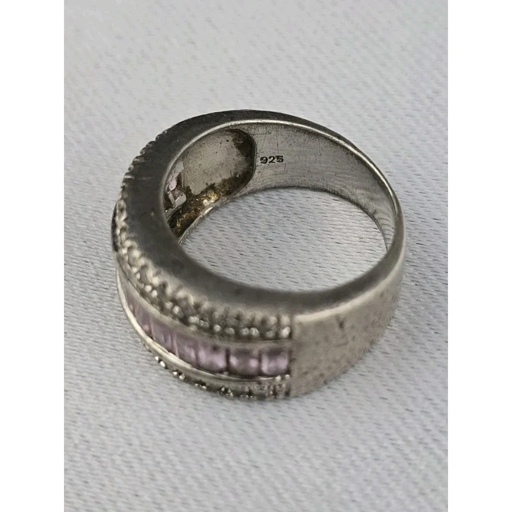 Vintage Sterling Silver 925 Band Style Ring Pink and Clear‎ Stones Size 7 CZ