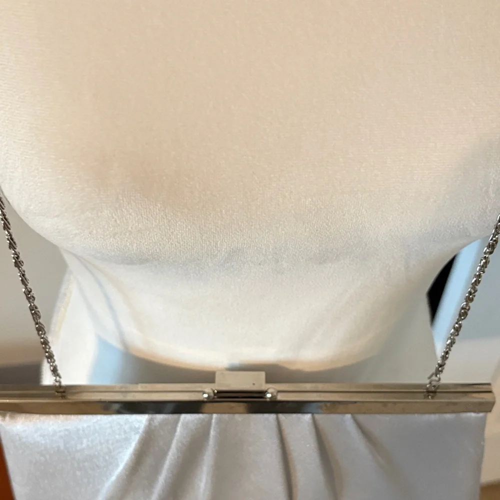 Gunne Sax Silver Satin Evening Clutch w/ Chain Strap | Formal Prom Wedding
