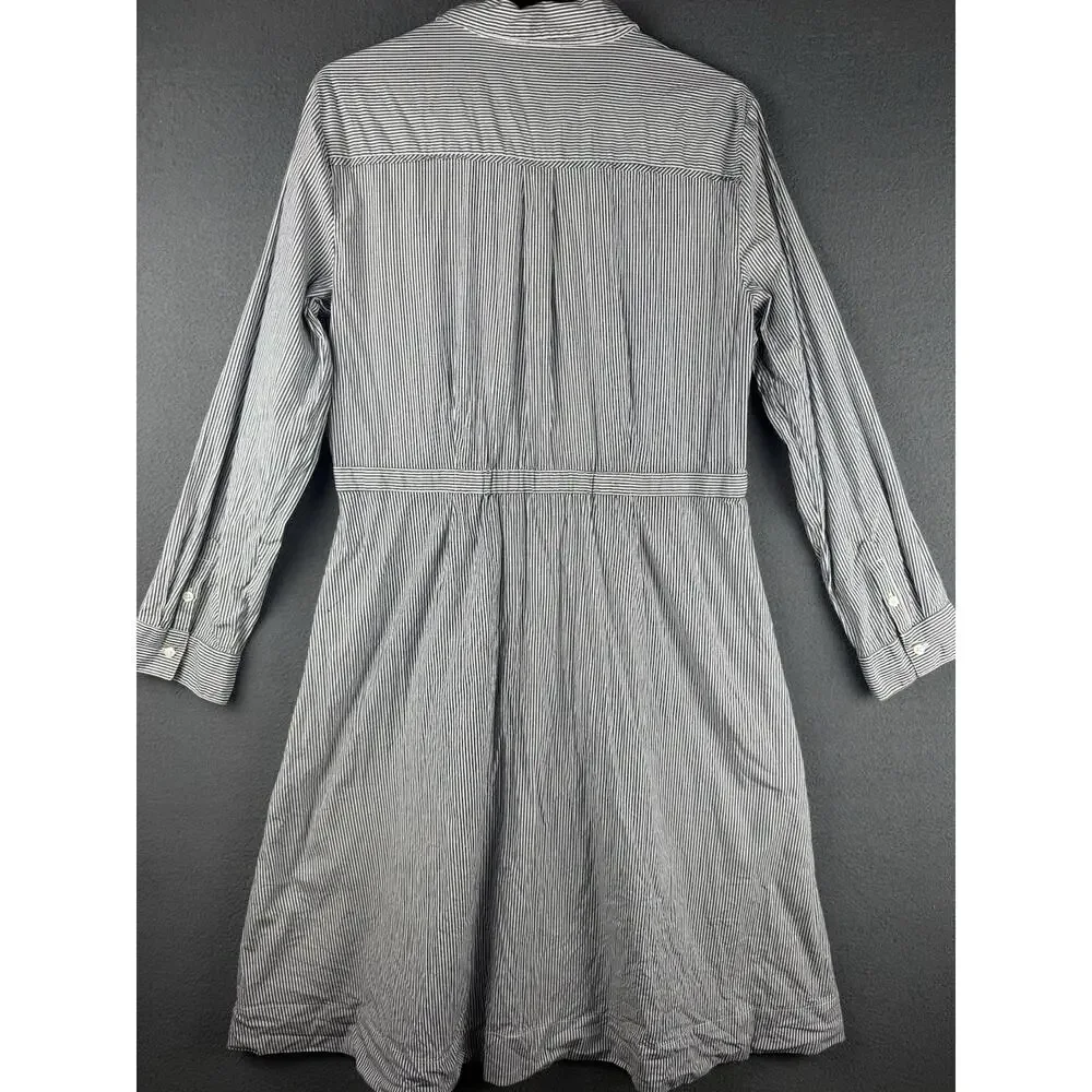 J.Crew Shirt Dress Womens 14 Navy White Striped Button Front Long Sleeve