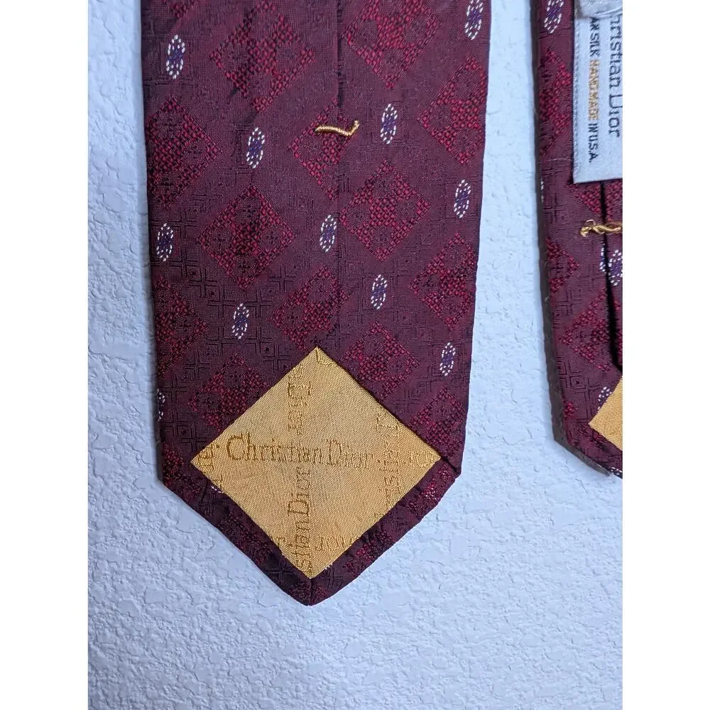 VTG Christian Dior Le Connaisseur Italian Silk Burgundy Tie Men Academia Work