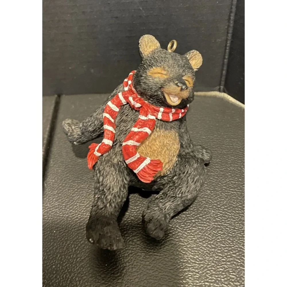 Black Bear Cubs Red Yellow Green Blue Scarf Christmas Holiday Ornament Set‎ Of 4