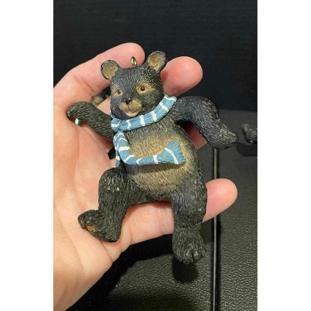 Black Bear Cubs Red Yellow Green Blue Scarf Christmas Holiday Ornament Set‎ Of 4