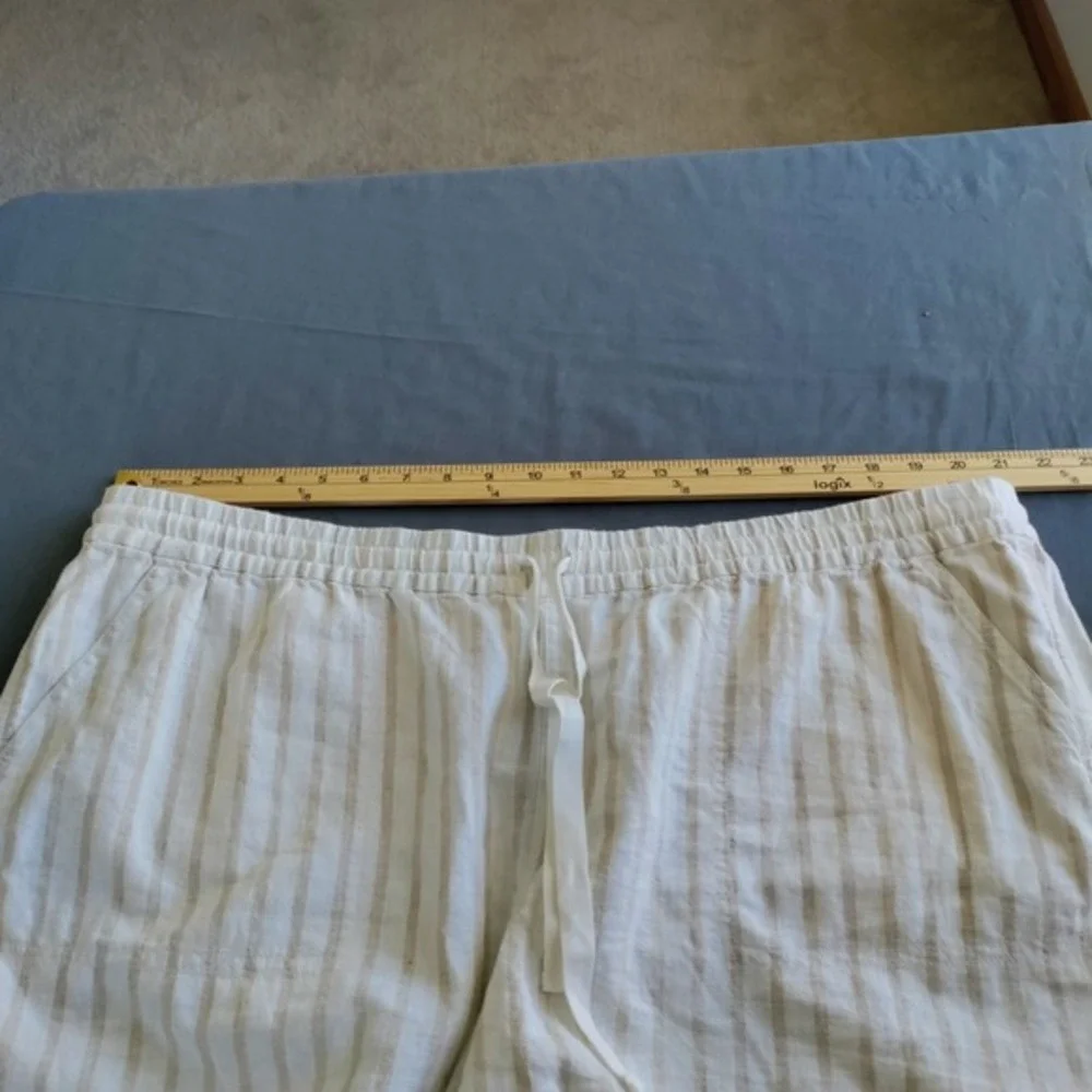 J Crew Linen Blend Beige‎ Stripe Drawstring Beach Resort Preppy Shorts Women 2X