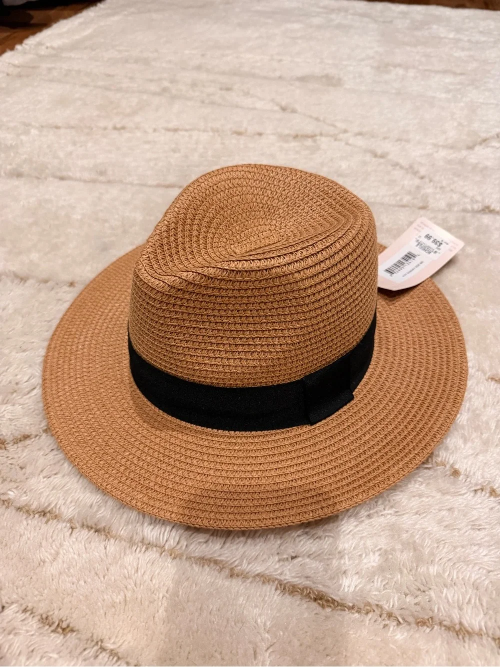 Women's Tan Straw Fedora with Black Band - Chic Summer Hat