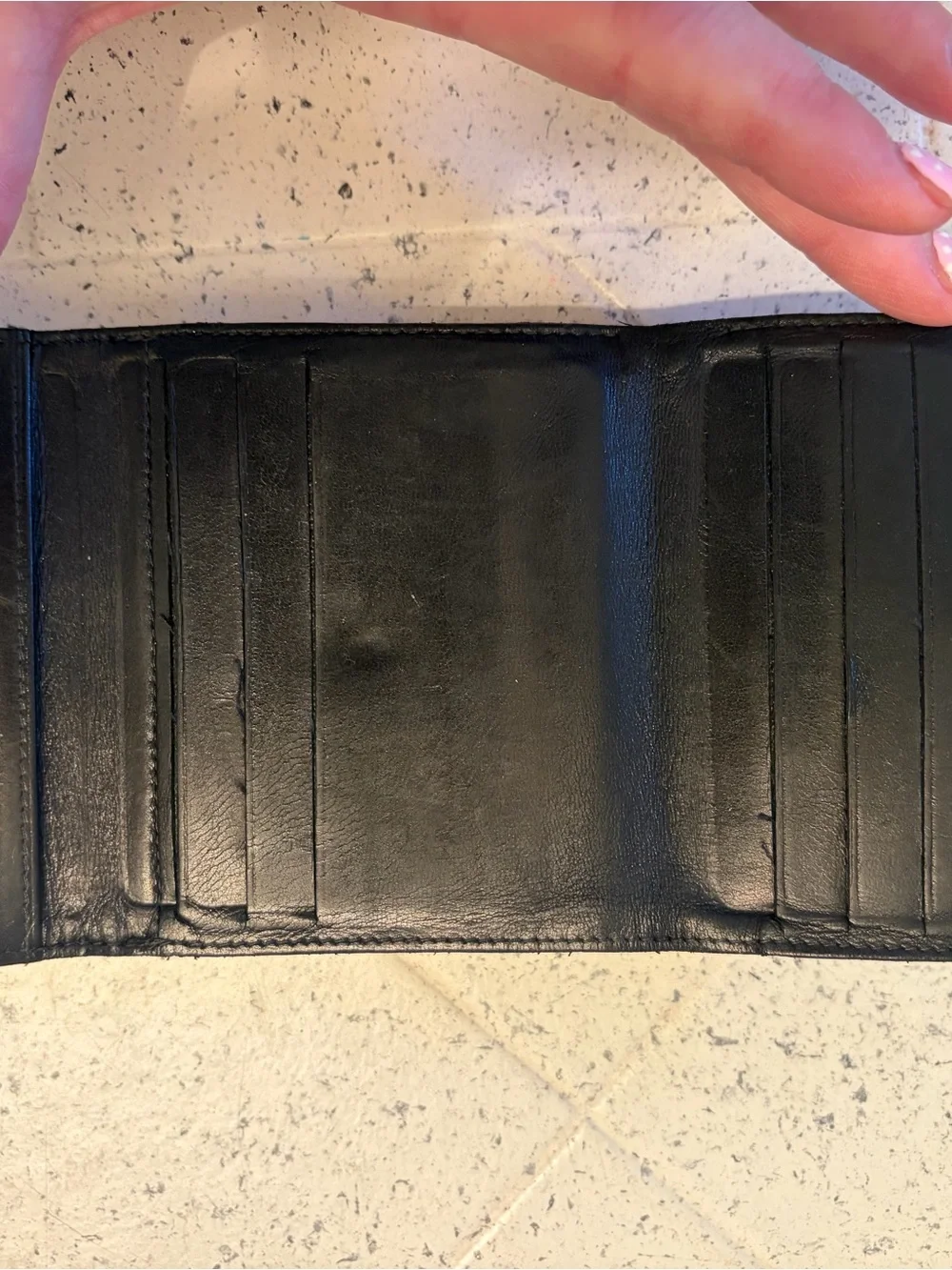 CHANEL Black Pebbled Leather Compact Wallet