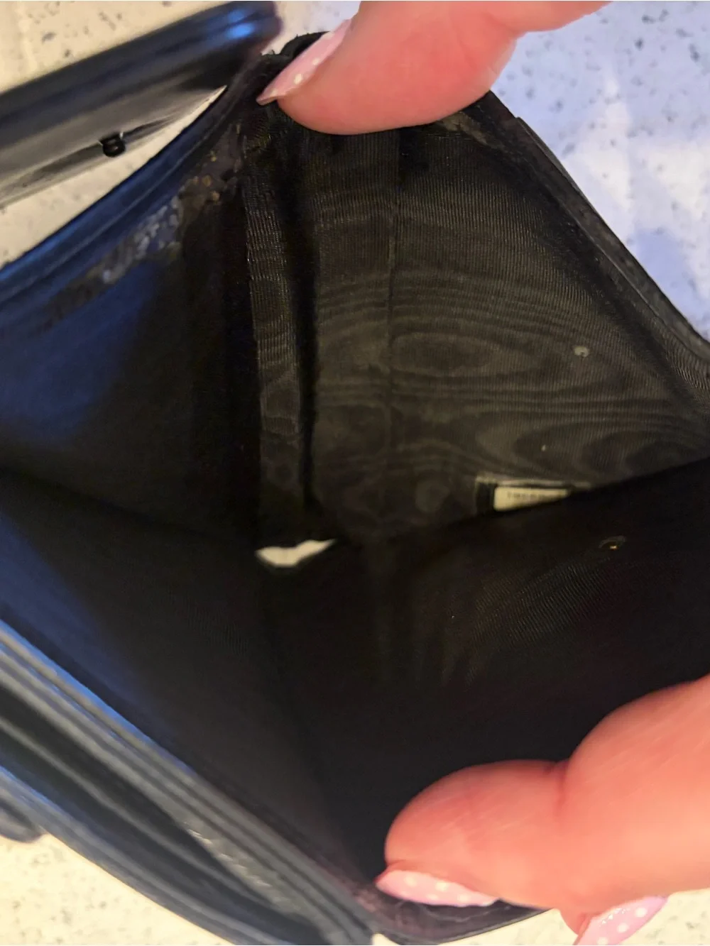 CHANEL Black Pebbled Leather Compact Wallet