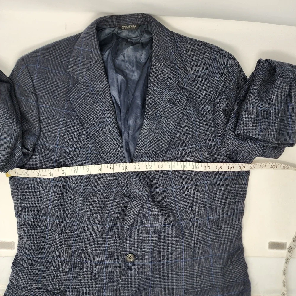 Ralph Lauren Polo University‎ Club Blazer Mens 44R Gray Plaid 100% Wool VINTAGE