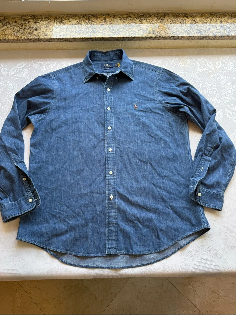 Polo by Ralph Lauren Indigo Blue Denim Jeans Button-Down Shirt Men’s Size L