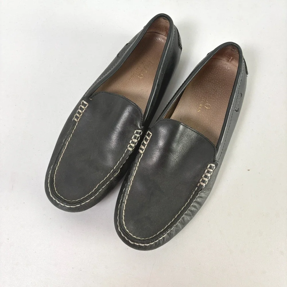 Polo Ralph Lauren Woodley Driving Loafers Mens 8.5 D Black Leather Slip On Shoes